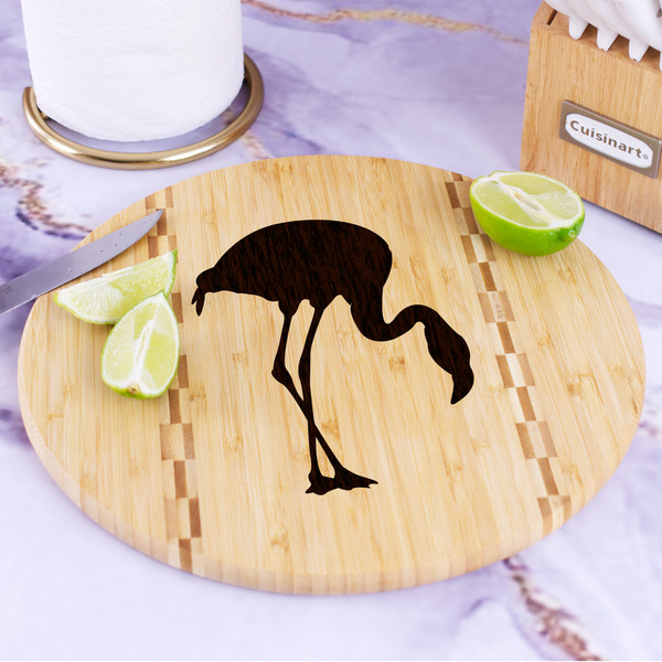 Pink Flamingo Bamboo Cutting Board - In Context