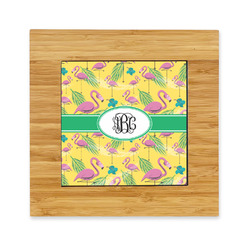 Pink Flamingo Bamboo Trivet with Ceramic Tile Insert (Personalized)