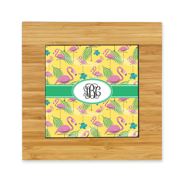 Custom Pink Flamingo Bamboo Trivet with Ceramic Tile Insert (Personalized)