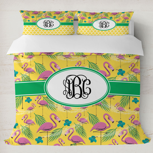 Custom Pink Flamingo Duvet Cover Set - King (Personalized)