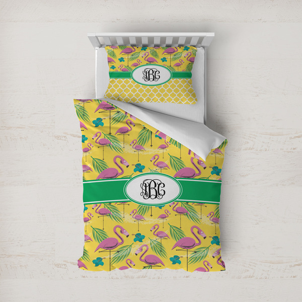 Custom Pink Flamingo Duvet Cover Set - Twin (Personalized)