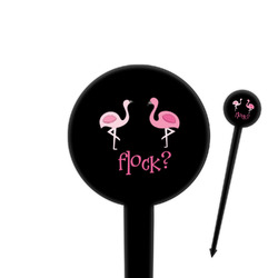Pink Flamingo 4" Round Plastic Food Picks - Black - Single Sided