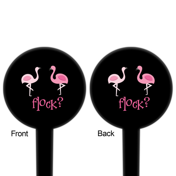 Pink Flamingo Black Plastic 4" Food Pick - Round - Double Sided - Front & Back