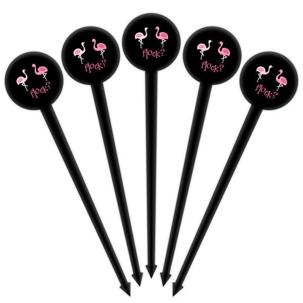 Pink Flamingo Black Plastic 4" Food Pick - Round - Fan View