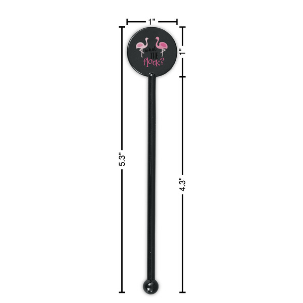 Pink Flamingo Black Plastic 5.5" Stir Stick - Round - Dimensions