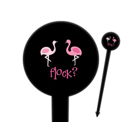 Pink Flamingo 6" Round Plastic Food Picks - Black - Single Sided