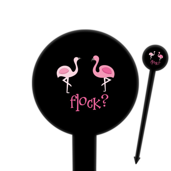 Custom Pink Flamingo 6" Round Plastic Food Picks - Black - Single Sided
