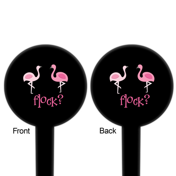 Pink Flamingo Black Plastic 6" Food Pick - Round - Double Sided - Front & Back