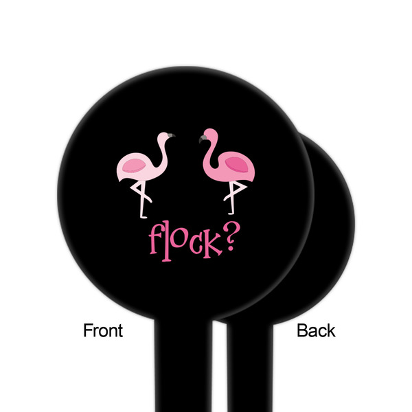 Pink Flamingo Black Plastic 6" Food Pick - Round - Single Sided - Front & Back