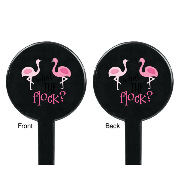 Pink Flamingo Black Plastic 7" Stir Stick - Double Sided - Round - Front & Back