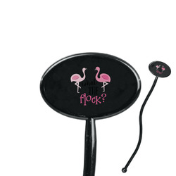 Pink Flamingo 7" Oval Plastic Stir Sticks - Black - Single Sided