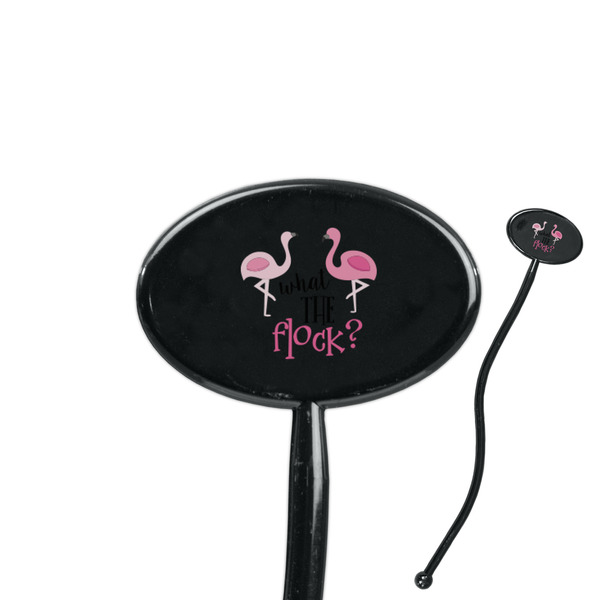 Custom Pink Flamingo 7" Oval Plastic Stir Sticks - Black - Double Sided