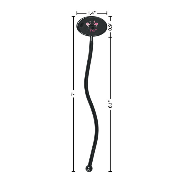Pink Flamingo Black Plastic 7" Stir Stick - Oval - Dimensions