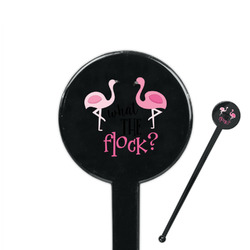 Pink Flamingo 7" Round Plastic Stir Sticks - Black - Single Sided