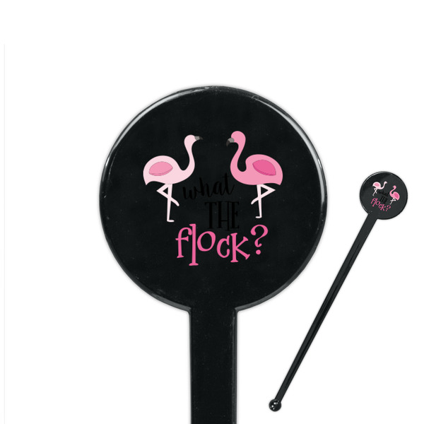 Custom Pink Flamingo 7" Round Plastic Stir Sticks - Black - Single Sided