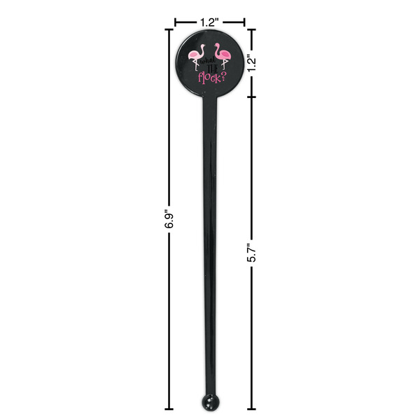 Pink Flamingo Black Plastic 7" Stir Stick - Round - Dimensions