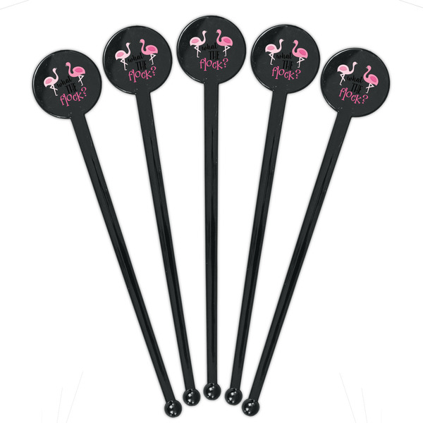 Pink Flamingo Black Plastic 7" Stir Stick - Round - Fan View