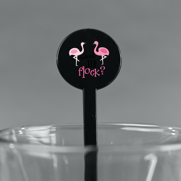 Pink Flamingo Black Plastic 7" Stir Stick - Round - Main