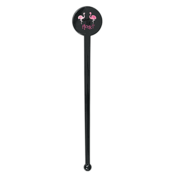 Pink Flamingo Black Plastic 7" Stir Stick - Round - Single Stick