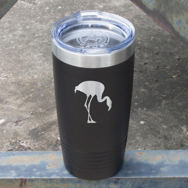 Pink Flamingo Black Polar Camel Tumbler - 20oz - Angled