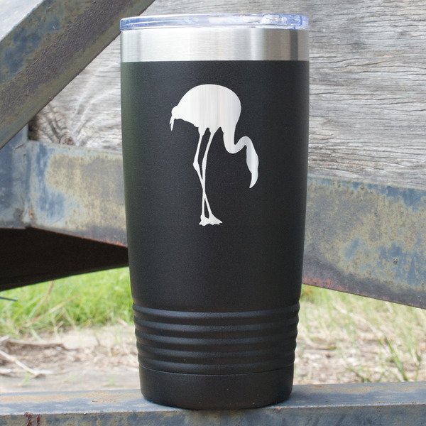 Custom Pink Flamingo 20 oz Stainless Steel Tumbler - Black - Double Sided (Personalized)