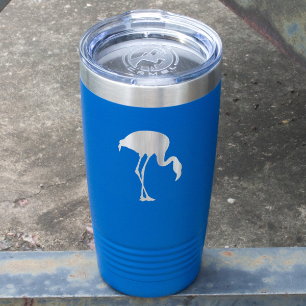 Pink Flamingo Blue Polar Camel Tumbler - 20oz - Angled