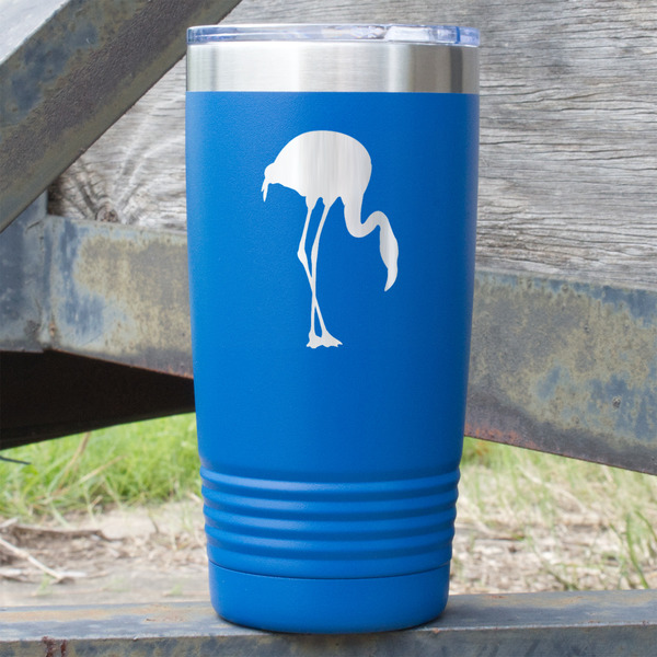 Custom Pink Flamingo 20 oz Stainless Steel Tumbler - Royal Blue - Double Sided (Personalized)