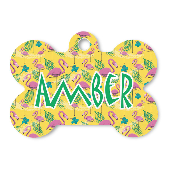 Custom Pink Flamingo Bone Shaped Dog ID Tag - Large (Personalized)
