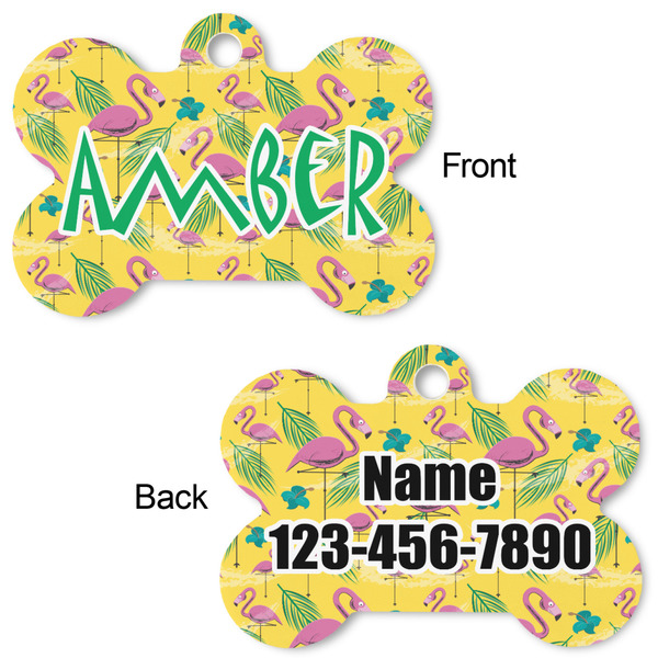 Pink Flamingo Bone Shaped Dog Tag - Front & Back