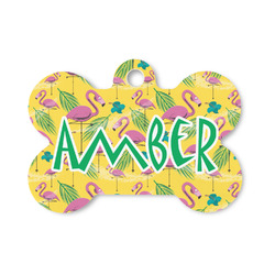 Pink Flamingo Bone Shaped Dog ID Tag - Small (Personalized)