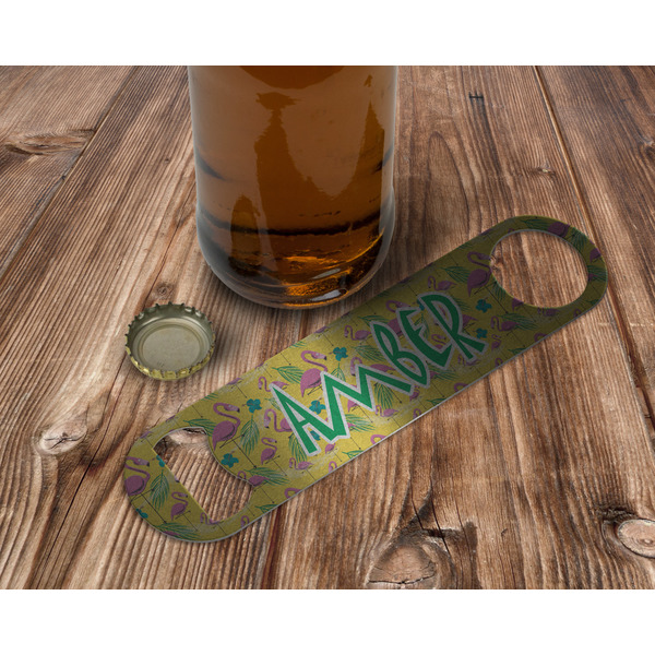 Pink Flamingo Bottle Opener - In Use