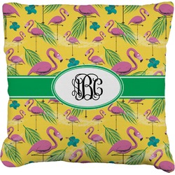 Pink Flamingo Faux-Linen Throw Pillow 16" (Personalized)