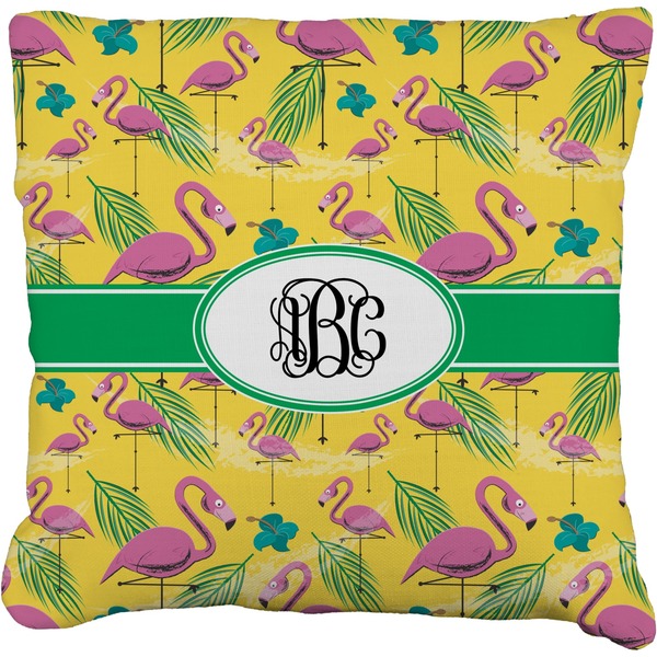 Custom Pink Flamingo Faux-Linen Throw Pillow 16" (Personalized)