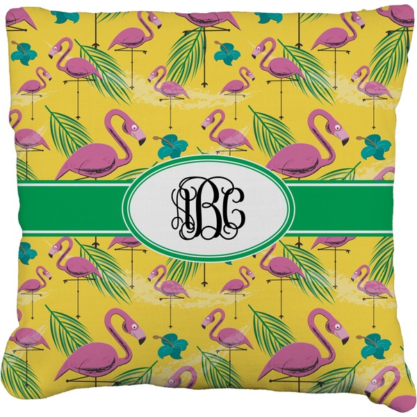 Custom Pink Flamingo Faux-Linen Throw Pillow 18" (Personalized)