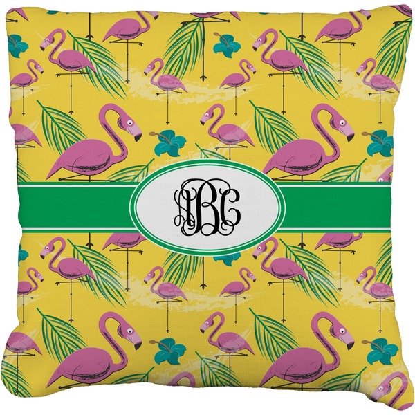 Custom Pink Flamingo Faux-Linen Throw Pillow 20" (Personalized)