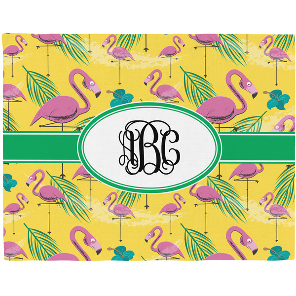 Custom Pink Flamingo Woven Fabric Placemat - Twill w/ Monogram