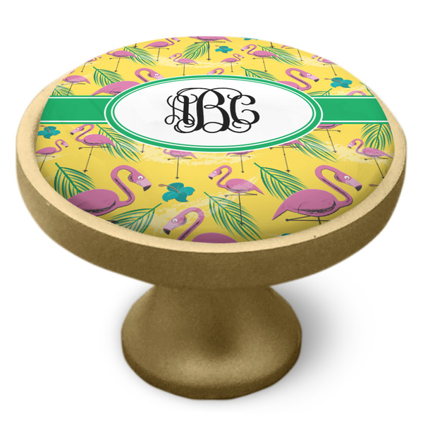 Pink Flamingo Cabinet Knob - Gold - Side