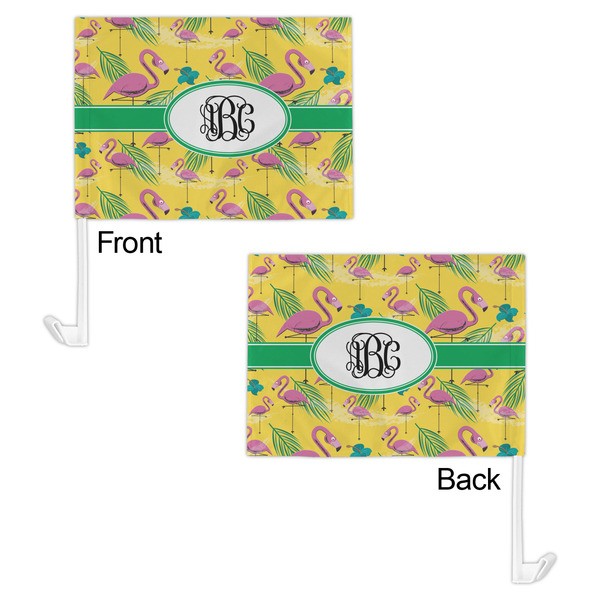 Pink Flamingo Car Flag - 11" x 8" - Front & Back View