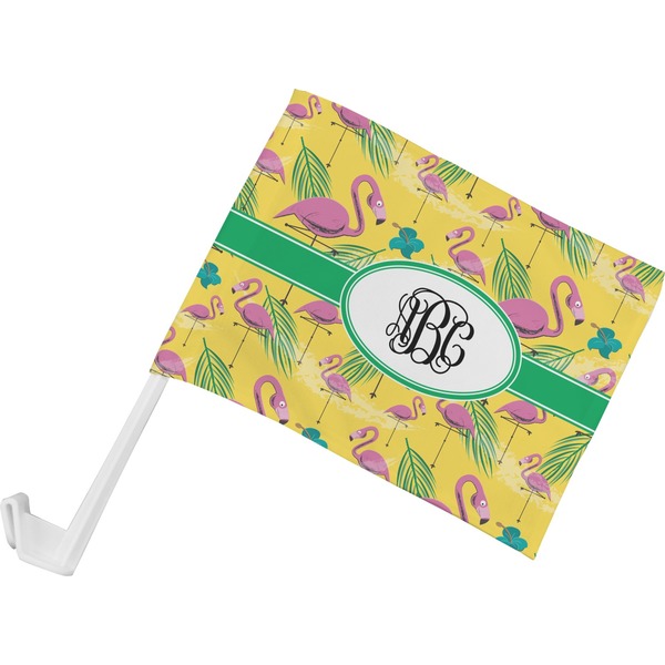 Custom Pink Flamingo Car Flag - Small w/ Monogram