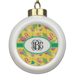 Pink Flamingo Ceramic Ball Ornament (Personalized)