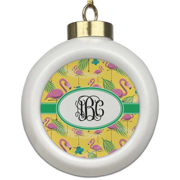 Custom Pink Flamingo Ceramic Ball Ornament (Personalized)