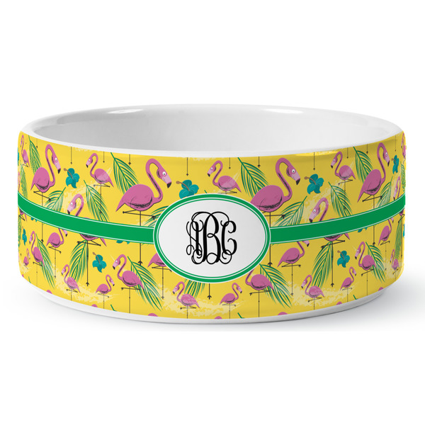 Pink Flamingo Ceramic Dog Bowl - Medium - Front