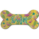 Pink Flamingo Ceramic Dog Ornament - Front w/ Monogram