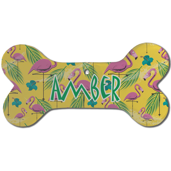 Pink Flamingo Ceramic Flat Ornament - Bone Front