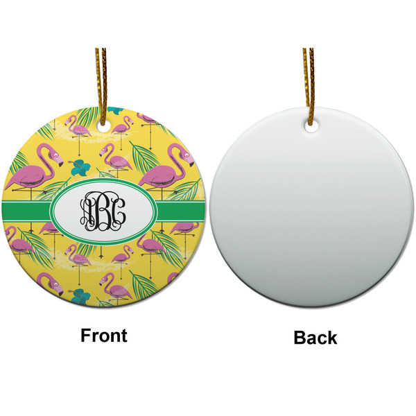 Pink Flamingo Ceramic Flat Ornament - Circle Front & Back (APPROVAL)