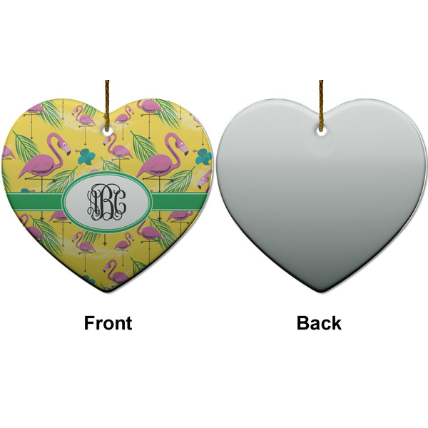 Pink Flamingo Ceramic Flat Ornament - Heart Front & Back (APPROVAL)