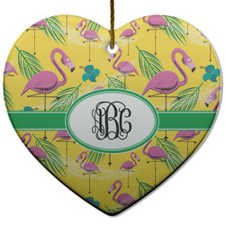Pink Flamingo Heart Ceramic Ornament w/ Monogram