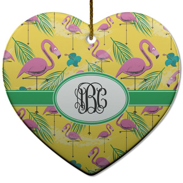 Pink Flamingo Ceramic Flat Ornament - Heart (Front)