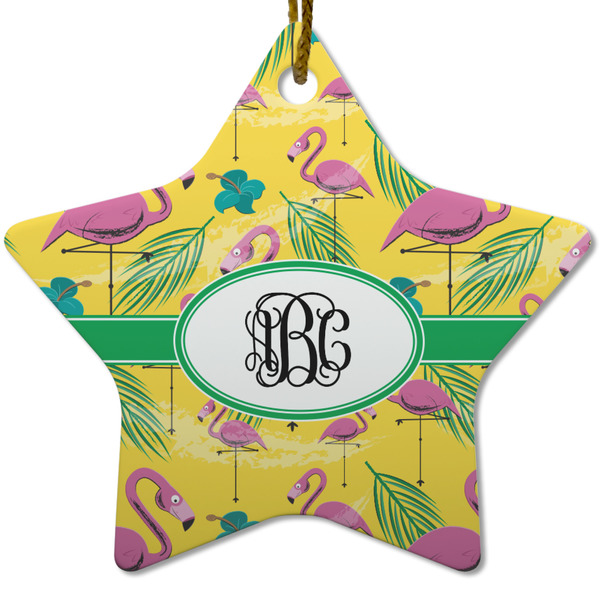 Custom Pink Flamingo Star Ceramic Ornament w/ Monogram