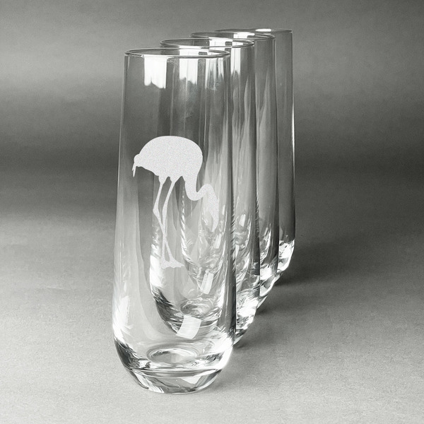 Custom Pink Flamingo Champagne Flute - Stemless Engraved - Set of 4